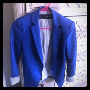 LIKE NEW: XS Zara Blue Blazer with Stripe Lining